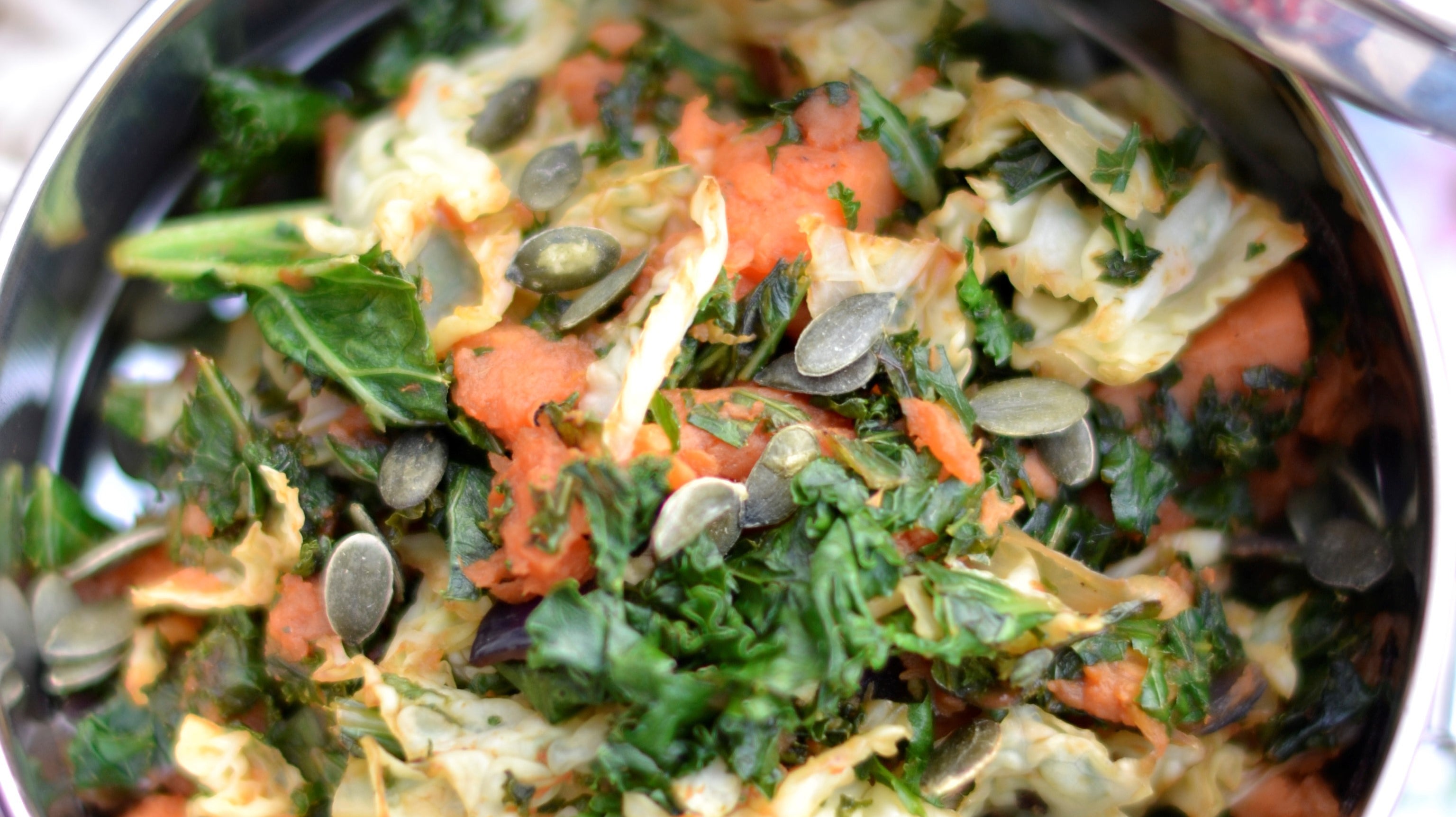 Zoete aardappel stamppot met sovooie- en boerenkool