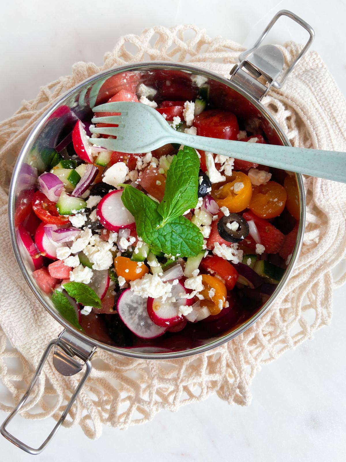 Summer-party-on-a-plate salade met watermeloen en feta