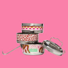 Boho-Tiffin Kiss and Snake stainless steel 3-in-1 stackable lunchbox with leopard, lip, and snake print